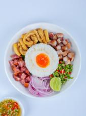 Rice with Chili dip, Grilled Pork and Condiments