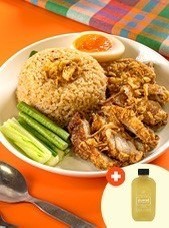 <span>
  <span>Spicy
  fried rice with fried chicken + Herbal juice</span></span>