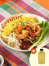 <span>
  <span>Stir-fried
  noodle Korat style with shrimp + Herbal juice</span></span>