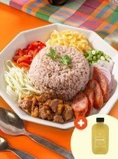 Shrimp paste fried rice with condiments + Herbal juice 